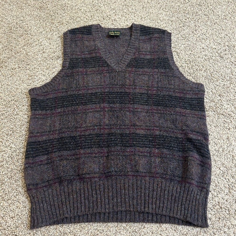 Billy Kelly Shetland 100% Pure New Wool Men's Size Large Ireland Sweater Vest V